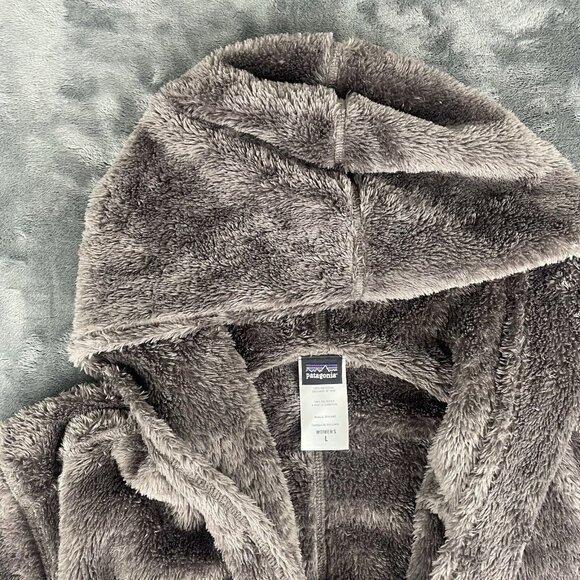 PATAGONIA Fleece Hoody Jacket Womens L Teddy Fluffy String tie Brown - Picture 3 of 7